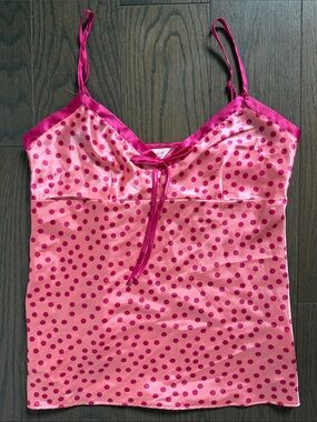 Secret Possessions Pink Polka Dot Satin Tank Top